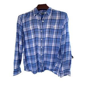 Lauren Jeans Ralph‎ Lauren Shirt Women's Large Blue Plaid Button Up Pockets